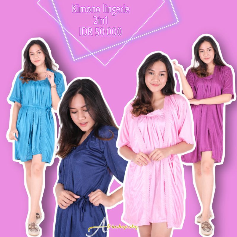 Kimono 2in1 allsize/ Lingerie 2in1/set baju tidur/sexy lingerie/ lingerie kimono tricot