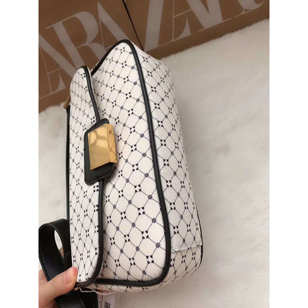 Tas Selempang Zar4 Wanita Black White Shoulder Bag #12652