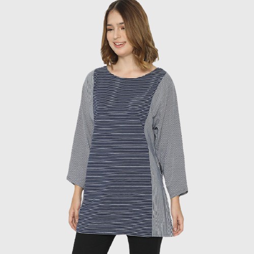 CHICOS Blouse Wanita Lucy Stripe Mix Tunic