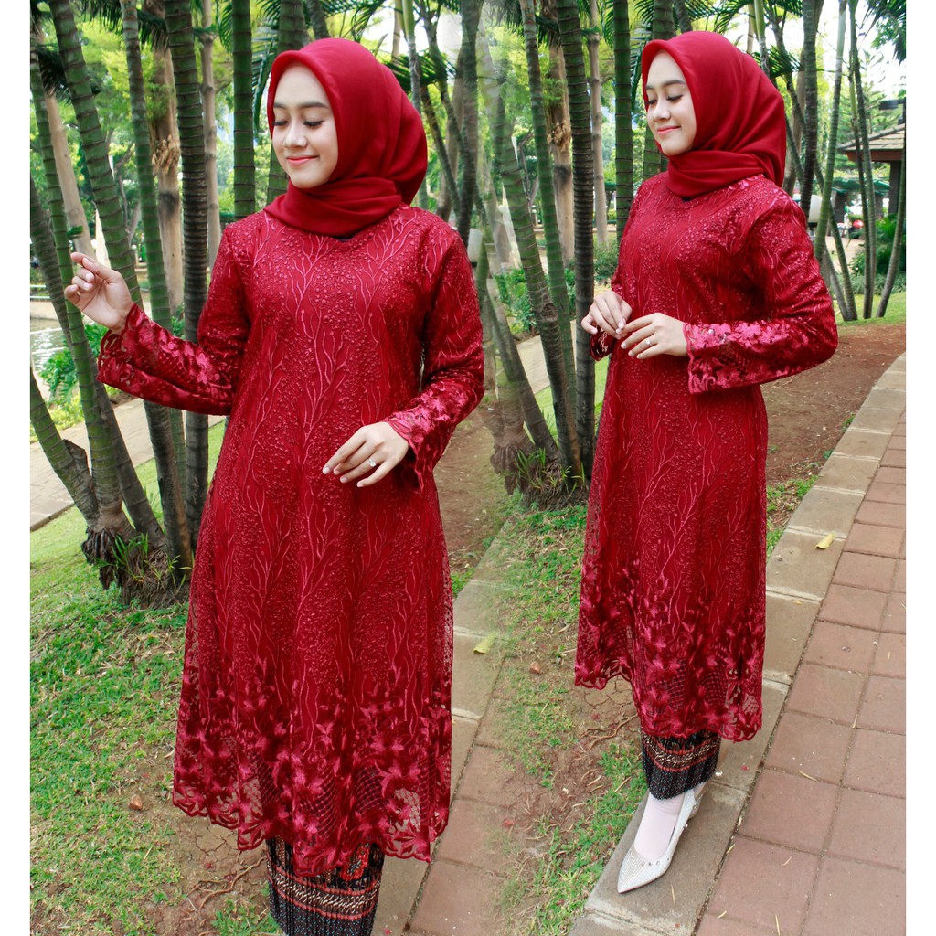 KEBAYA TUNIK TULLE PADANG SET ROK PLISKET/KEBAYA TULLE BORDIR MUTIARA/KEBAYA WISUDA/KEBAYA KONDANGAN