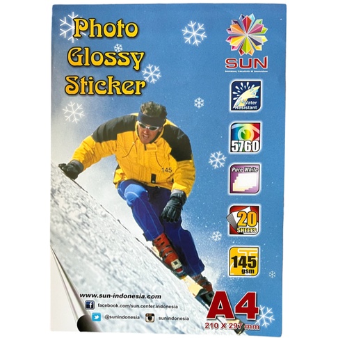 Kertas Sticker A4 Sun Glossy Photo Sticker A4 145gsm 20 Sheets