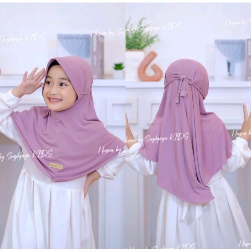 jilbab anak ramadhina / kerudung polos tali kepang jersey premium 4-7thn