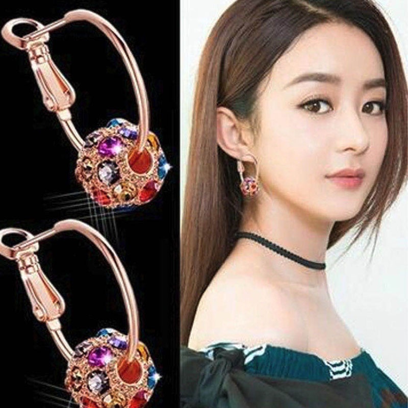 MORYMOSHI A71 Anting Tusuk Bulat Bola Crystal Fashion Wanita Korea