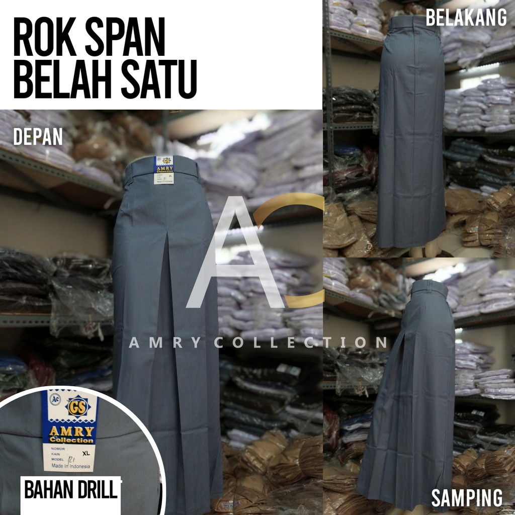 Rok Panjang Abu-abu SMA Rempel 1  / Belah 1 Bahan Drill Seragam Sekolah