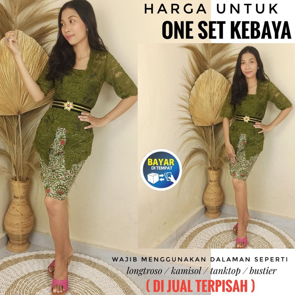 baju kebaya jadi brokat maudy dan rok katun batik pendek kebaya bali modern kebaya pesta-Green army