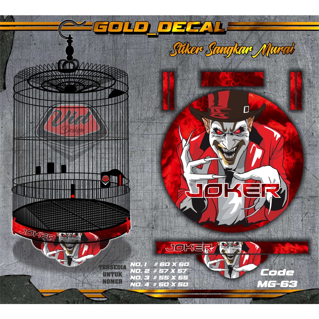 Stiker Decal Sangkar Murai Tebok Kandang Burung Bulat Joker Merah No 1234