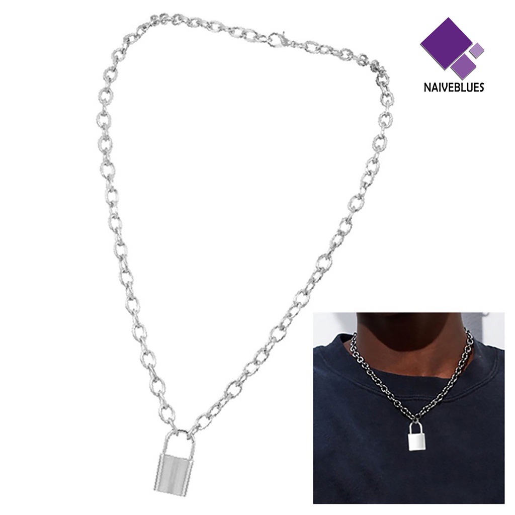 Naiveblue Kalung Rantai Dengan Liontin Gembok Simpel Untuk Unisex / Pria / Wanita