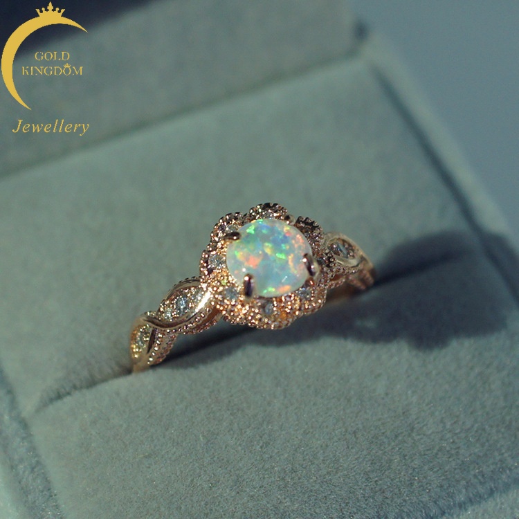 Cincin Lapis Emas Hias Opal Gaya Korea Untuk Pasangan