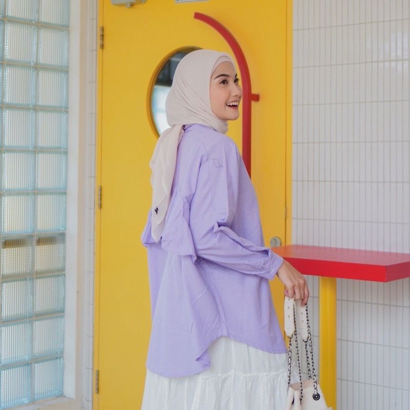 Blouse Wanita V Neck / Blouse Korean Style Rayon Crincle Premium-CESSA LILAC