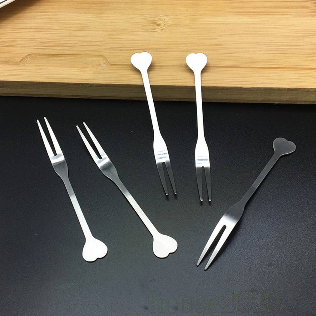 [house2020]Stainless Steel Heart Dinner Forks Cutlery Simple Fruits Picks Appetizer Dessert Salad Forks