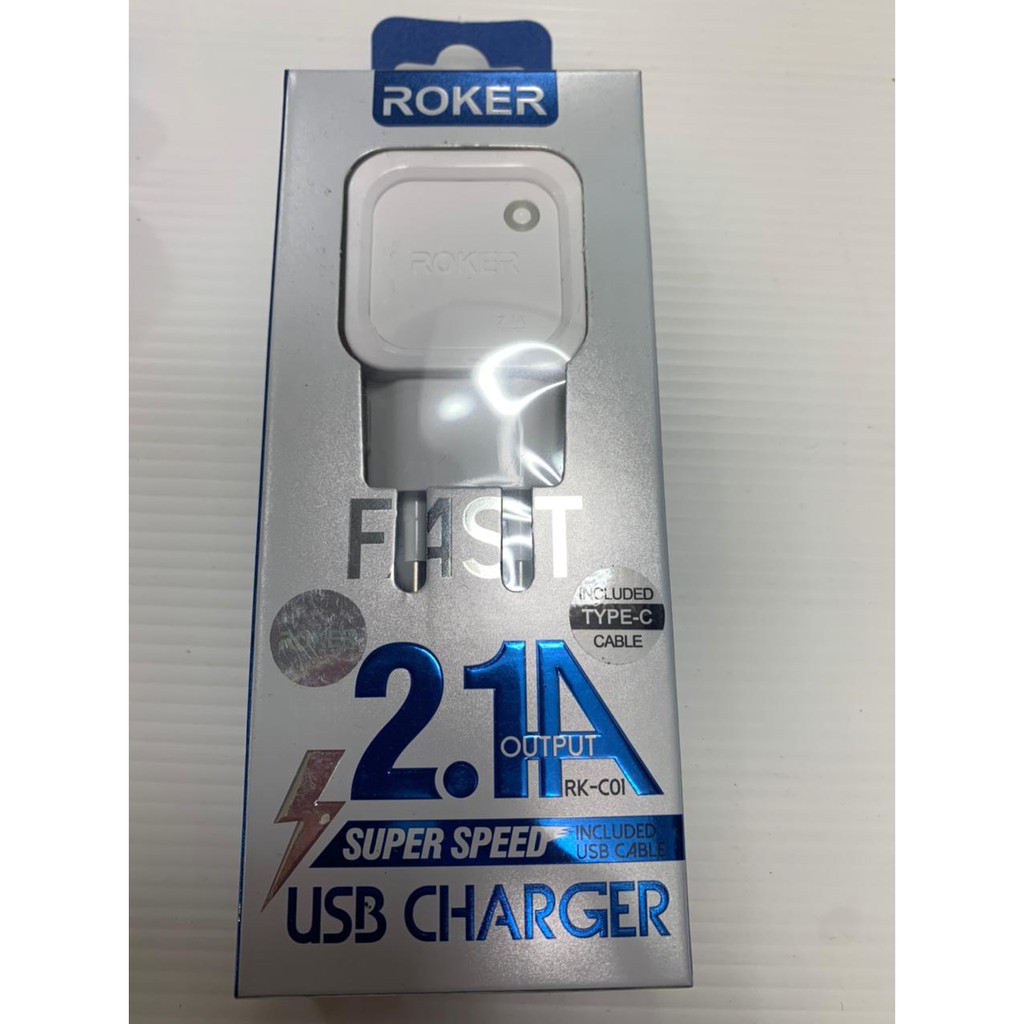 Charger ROKER 2.1A RK-C01 with kabel lightning / charger ROKER 2.1A for iphone / TYPE-C &amp; MICRO-USB