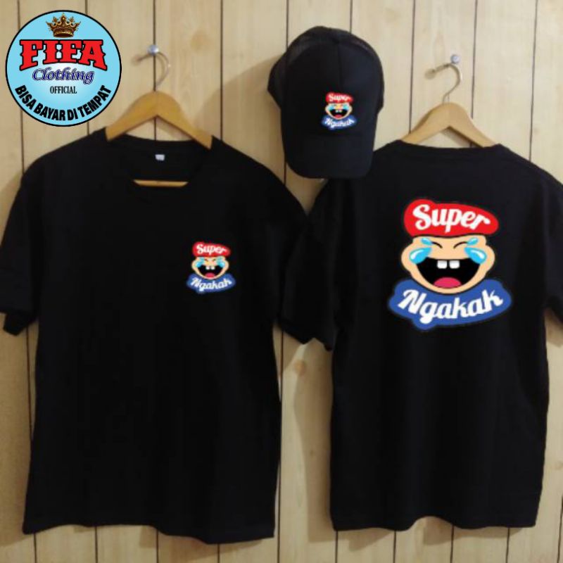 Kaos super ngakak fre topi hitam premium