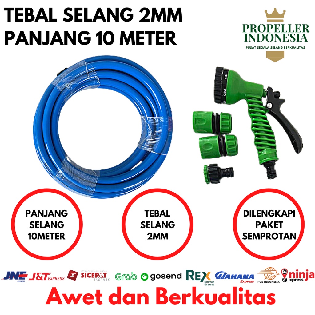 Selang Air Dop 1/2 2mm dan Semprotan Paket 10 Meter Slang Air Set