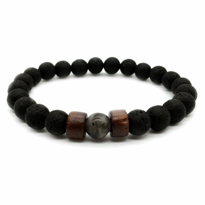 Gelang Manik-Manik Batu Vulkanik Alami Ukuran 8mm 19CM Untuk Pria Dan Wanita