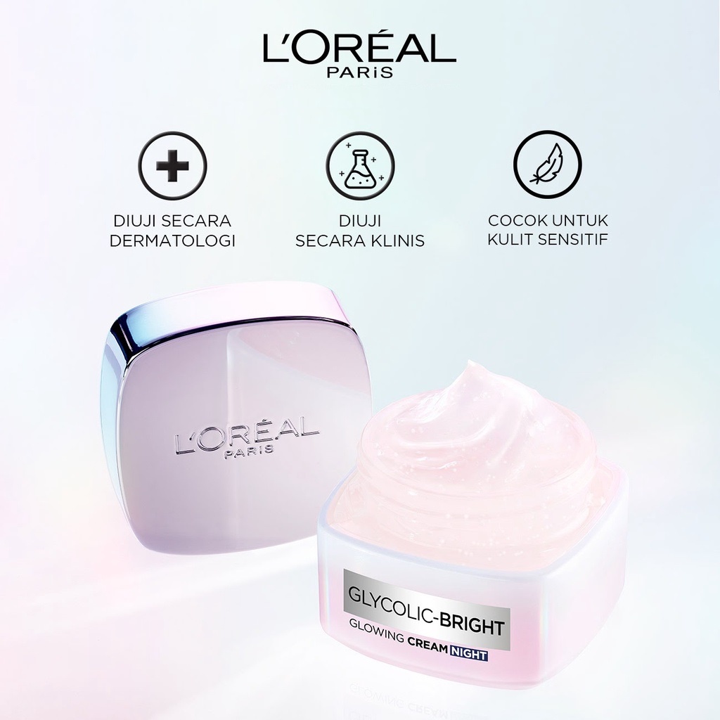 ★ BB ★ L'Oreal Paris Glycolic Bright Glowing Night Cream 15ml - 50ml | Skin Brightening Krim Malam Glyco Loreal