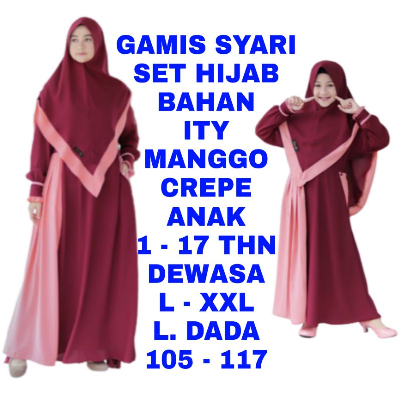 WM GAMIS SYARI SET HUJAB ANAK PEREMPUAN ANAK TANGGUNG GAMIS WANITA JUMBO BIG SIZE COUPLE IBU ANAK