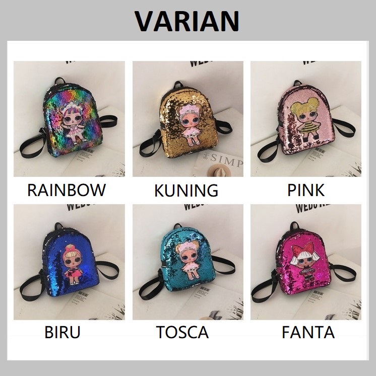 FYGALERY FYG1388 Tas Ransel Anak Karakter LOL Tas Glitter Backpack Sequin Fashion