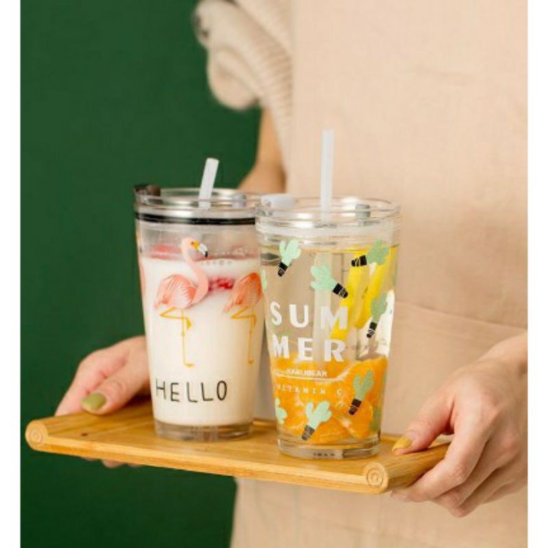 Tumbler Kaca (Tanpa Sedotan) - Botol Minum Kaca / Botol Kaca / Tumbler Motif / Tumbler + Sedotan
