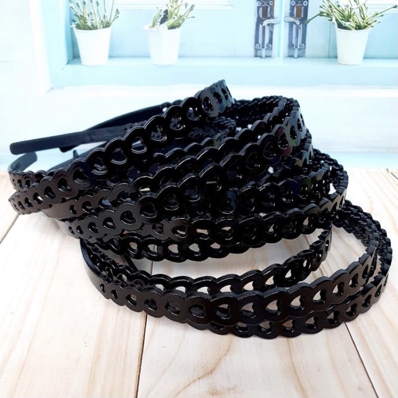 Bando bandana hitam love motif hati isi 12 pc Grosir Lusinan