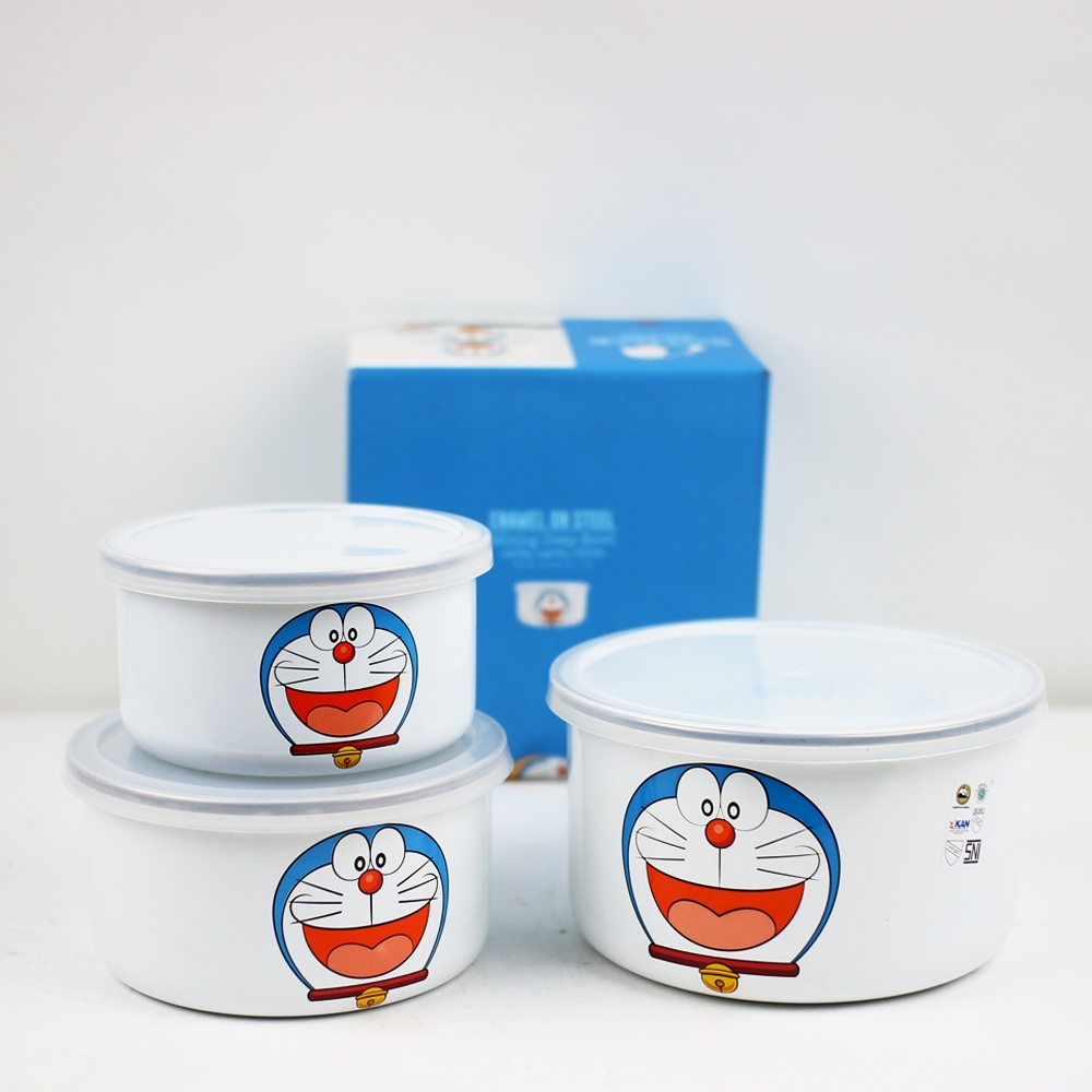 Mangkuk Enamel Maspion Mixing Deep Bowl set isi 3 pcs Doraemon