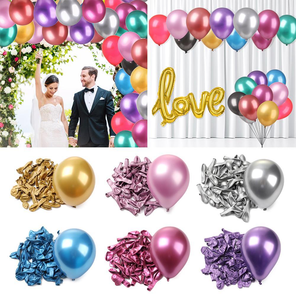 Solighter 50 Pcs 5 Inch Balon Latex Glossy Metalik DIY Hadiah Perlengkapan Pesta Tebal Chrome