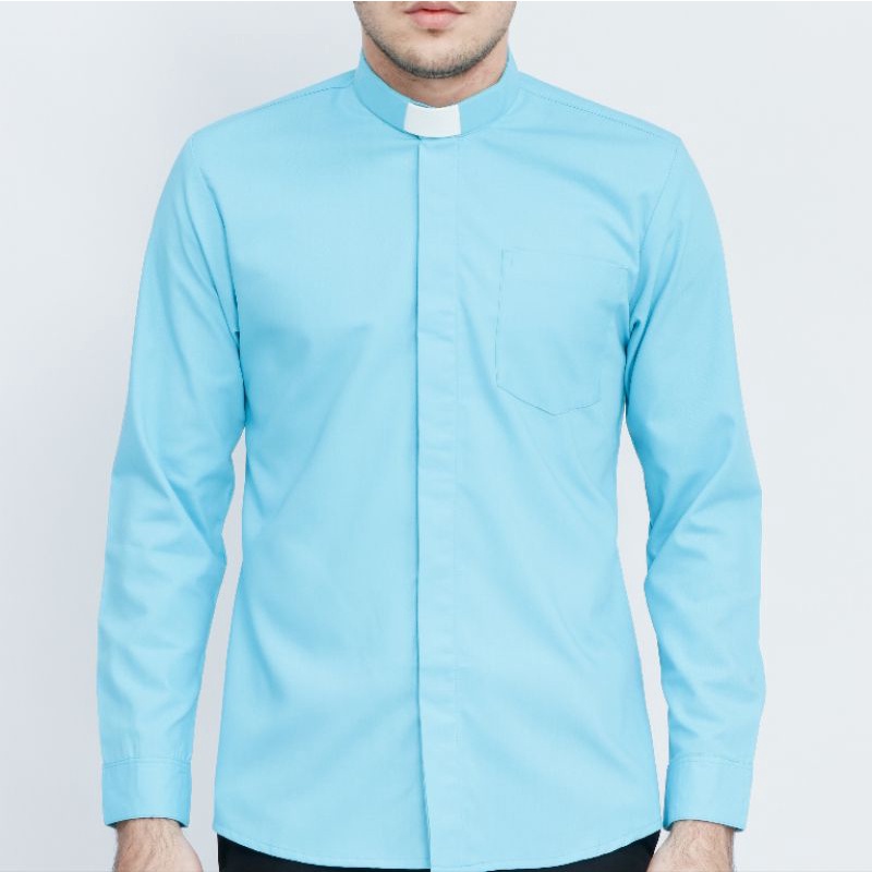 Pendeta - Kemeja Collar Turkis Muda Polos - Cotton Tropical - Jos Miracle Bandung - Miracle - JMB