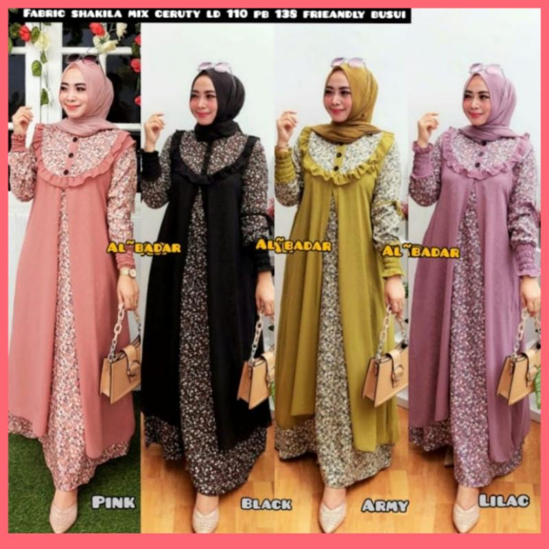 (BISA COD) BAJU PAKAIAN FASHION WANITA CEWE GAMIS DRESS SHAKILA MIX CERUTY BABYDOLL + OUTER ROMPI LI