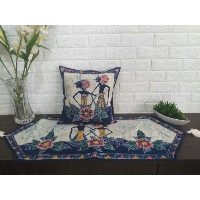 Sarung Bantal Sofa - Set Taplak Dan Sarung Bantal Kursi Batik Tulis Premium Motif Wayang