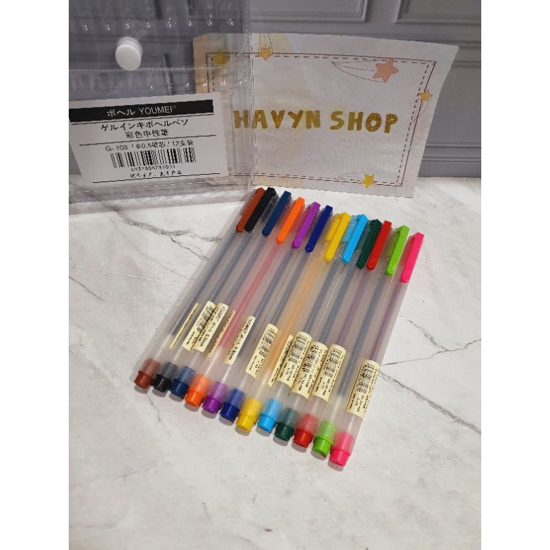 (12pc) pen gel warna warni YOUMEI/gel pen warna warni-3