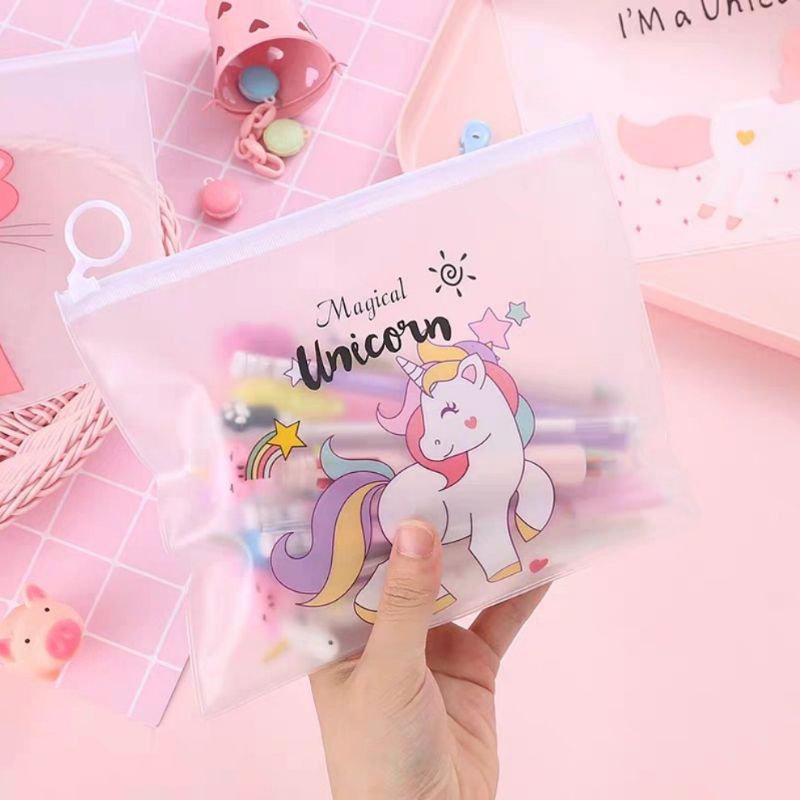 

Zipper bag unicorn pouch transparan serbaguna alat tulis case