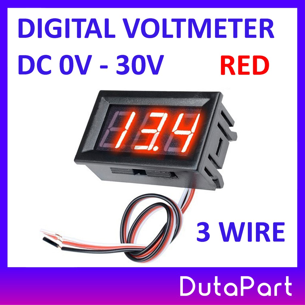 Digital Voltmeter DC 0V-30V 0.56&quot; Red Merah 3 Wire + Frame Volt Meter