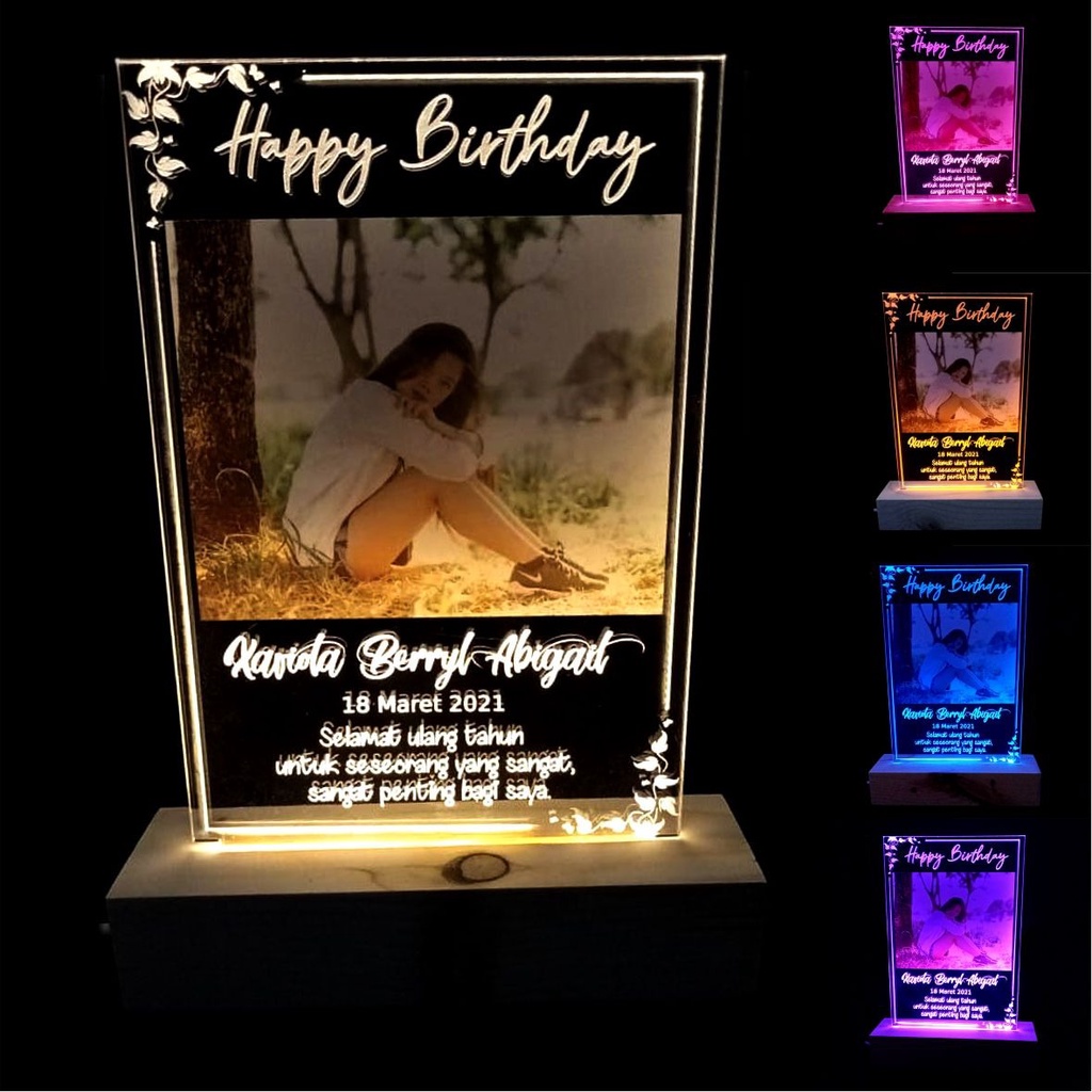 Kado Ulang Tahun Hadiah Ulang Tahun  Lampu Tidur Akrilik CUSTOM FOTO &amp; UCAPAN