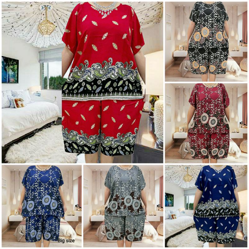 setelan celana 3/4 jumbo wanita one set rayon wanita one set jumbo wanita setelan wanita celana 3/4 super jumbo bahan rayon high quality