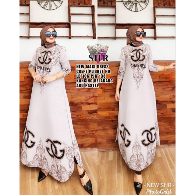 READY!! NEW!! MAXI DRESS PLISKET BAHAN CREPE HQ LD 106-108 PB 138 ORI SHR%-7