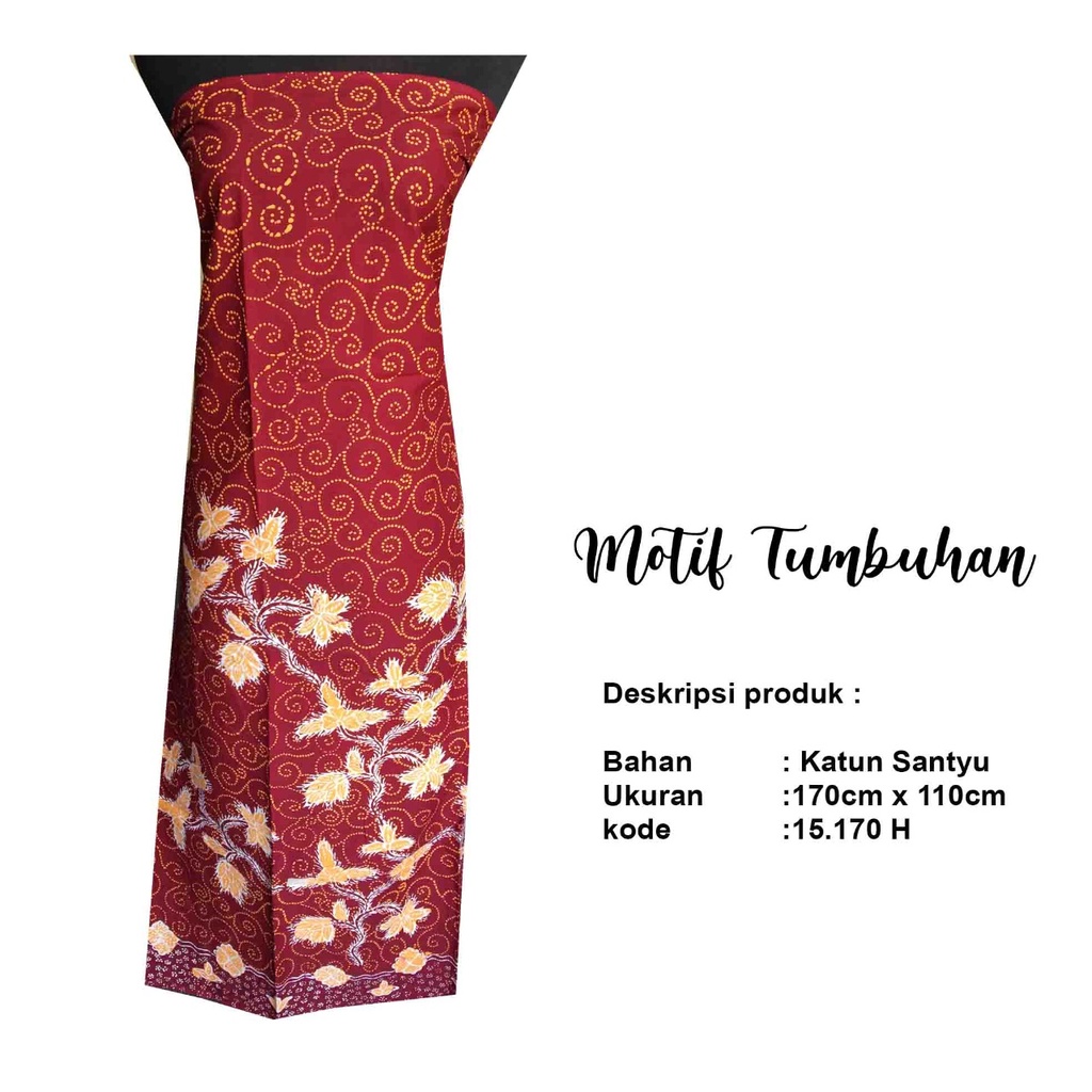Batik Tulis Madura Motif Flora Warna Merah Maroon