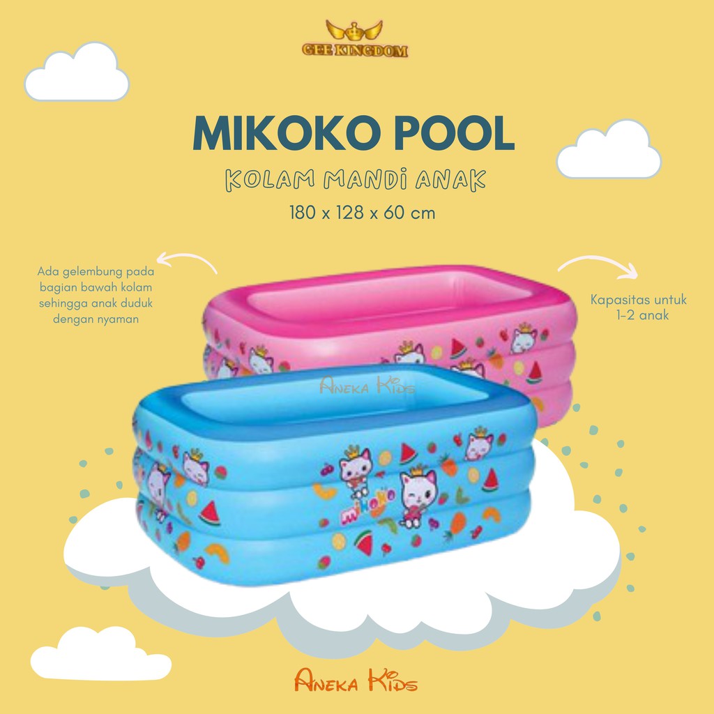 Gee Kingdom Mikoko Series Pool - Kolam Renang Anak Tiup Kotak 180 x 128 x 35 cm -- 3305 RP SEGI