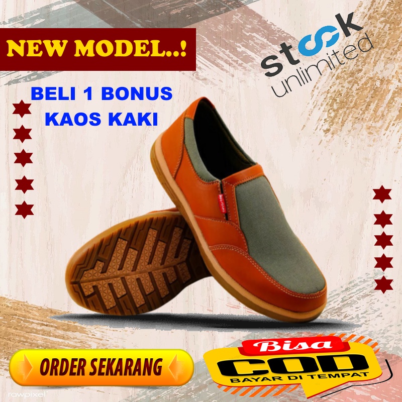 ORIGINAL Sepatu Pria casual Slip On Kulit Lentur kulit asli Sepatu Kerja Pabrik sepatu nawies