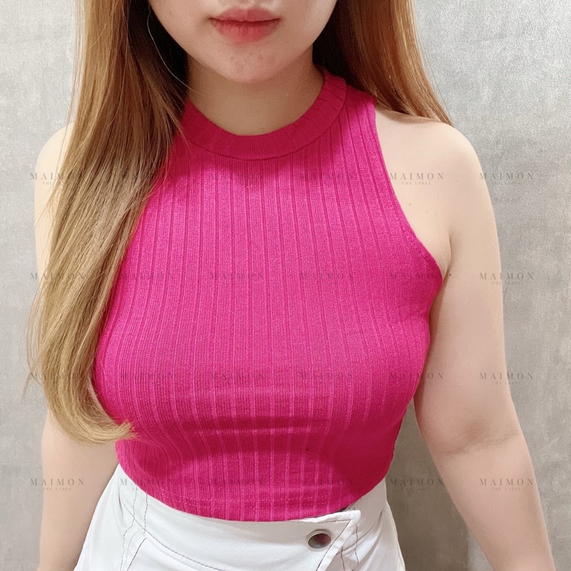 Halter Neck Crop Top | Rib Knit Korean Fashion | Maimon Grosir