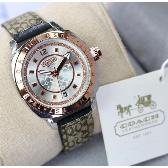 JAM TANGAN WANITA COACH STRAP KULIT PREMIUM DIAMOND FREE BOX + PAPERBAG + BUKU MANUAL BATERAI CADANGAN || JAM TANGAN