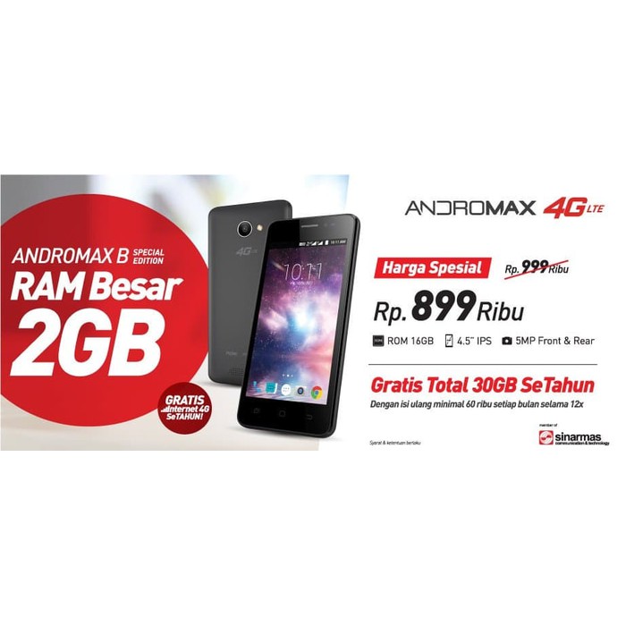 Handphone Smartphone Andromax B SE Special Edition RAM 2GB ROM 16GB