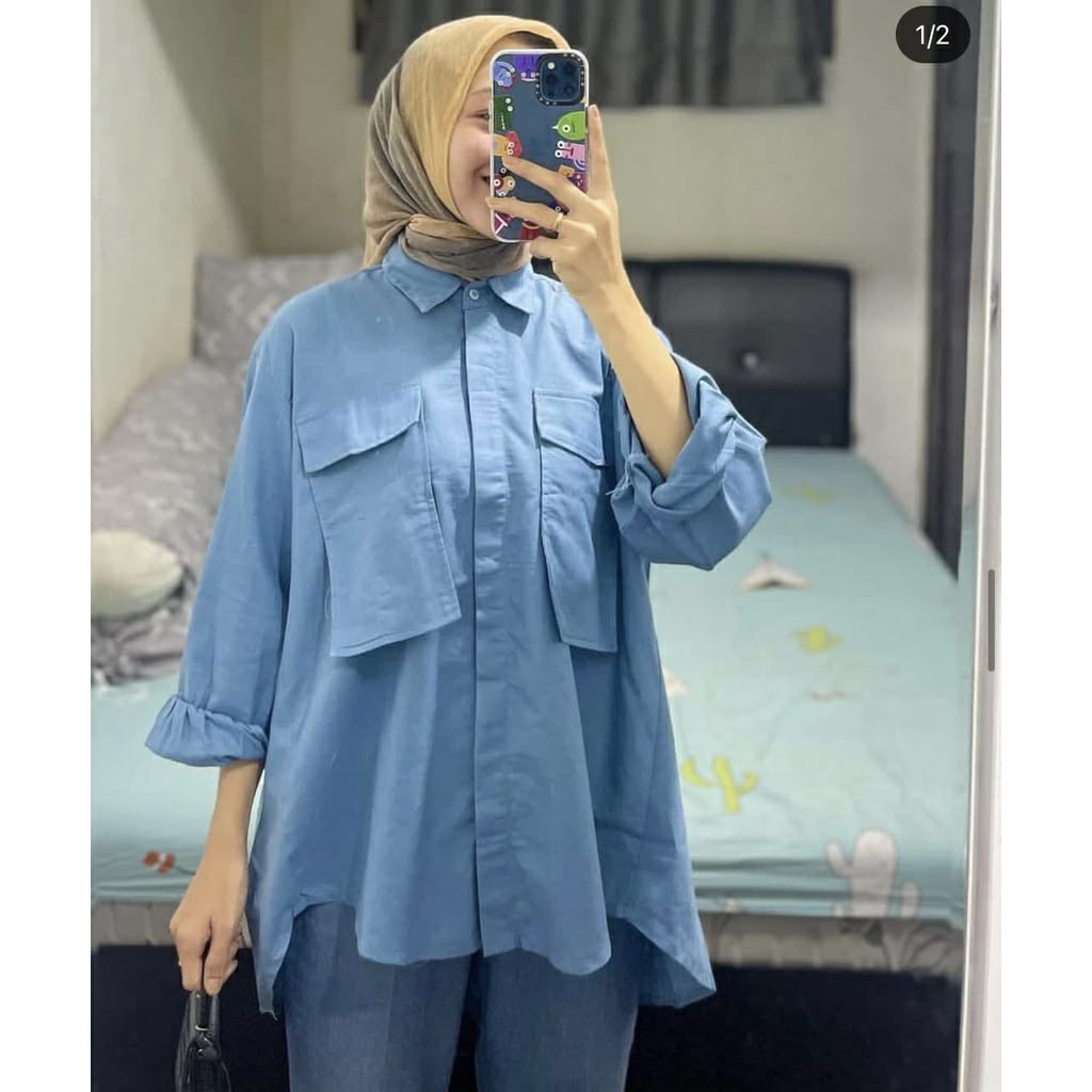 (DISKON TERMURAH) Pita Pocket Blouse Atasan Kancing