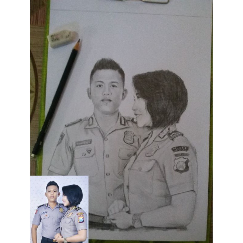 Sketsa wajah A4 atau 10RS untuk dua wajah tanpa figura