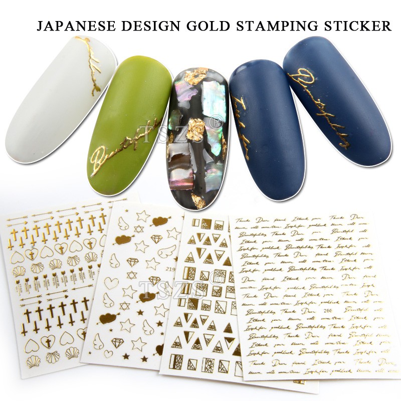 

1 Bag/lot Nail Art Stamping Emas Stiker Cross Shell Bintang Panah Surat Cinta Hati Sayap Malaikat