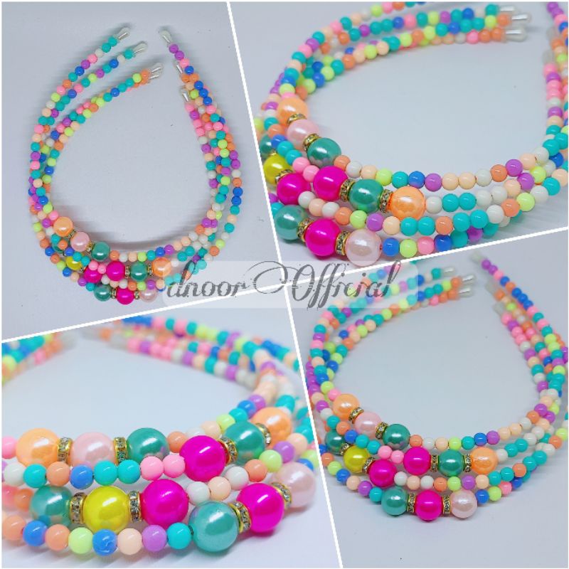 Bando Mutiara Korea / Bando Manik Wanita, Anak Warna Putih, Warna Warni, dan Pastel