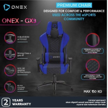 Gaming chair Onex premium comfort leather fabric GX-3 - Kursi Kantor gaming GX3 - bangku racing