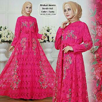 model baju muslim gamis terbaru dan modern MX Brukat Amora Bordir