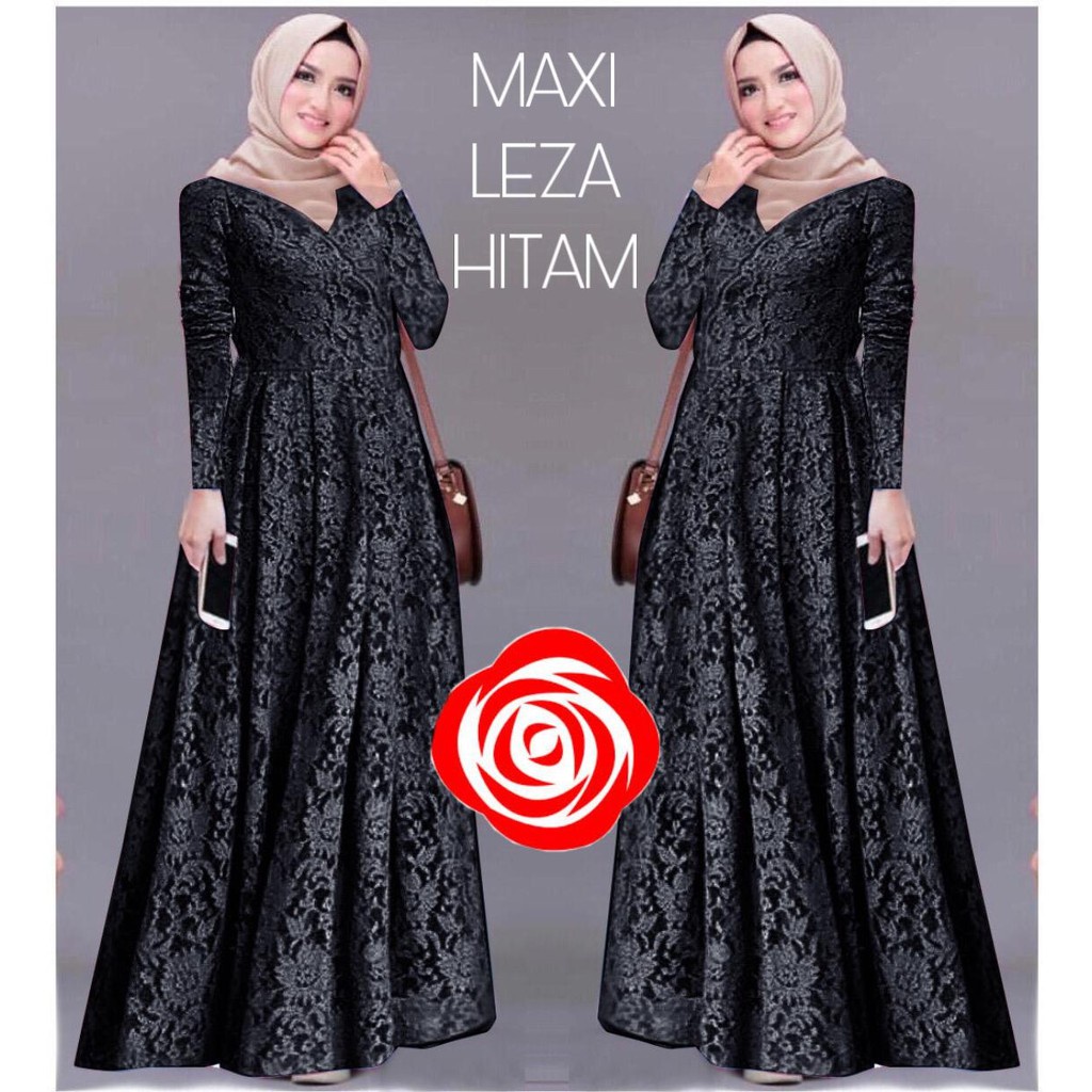 Lexana Gamis Maxi Pesta Jumbo Size M , L , XL  / Baju Gamis Brukat Tile / Gamis Kondangan Remaja Dewasa / Gamis Maxi / Fashion Muslim Wanita / Borkat Seragam Nikahan-HITAM