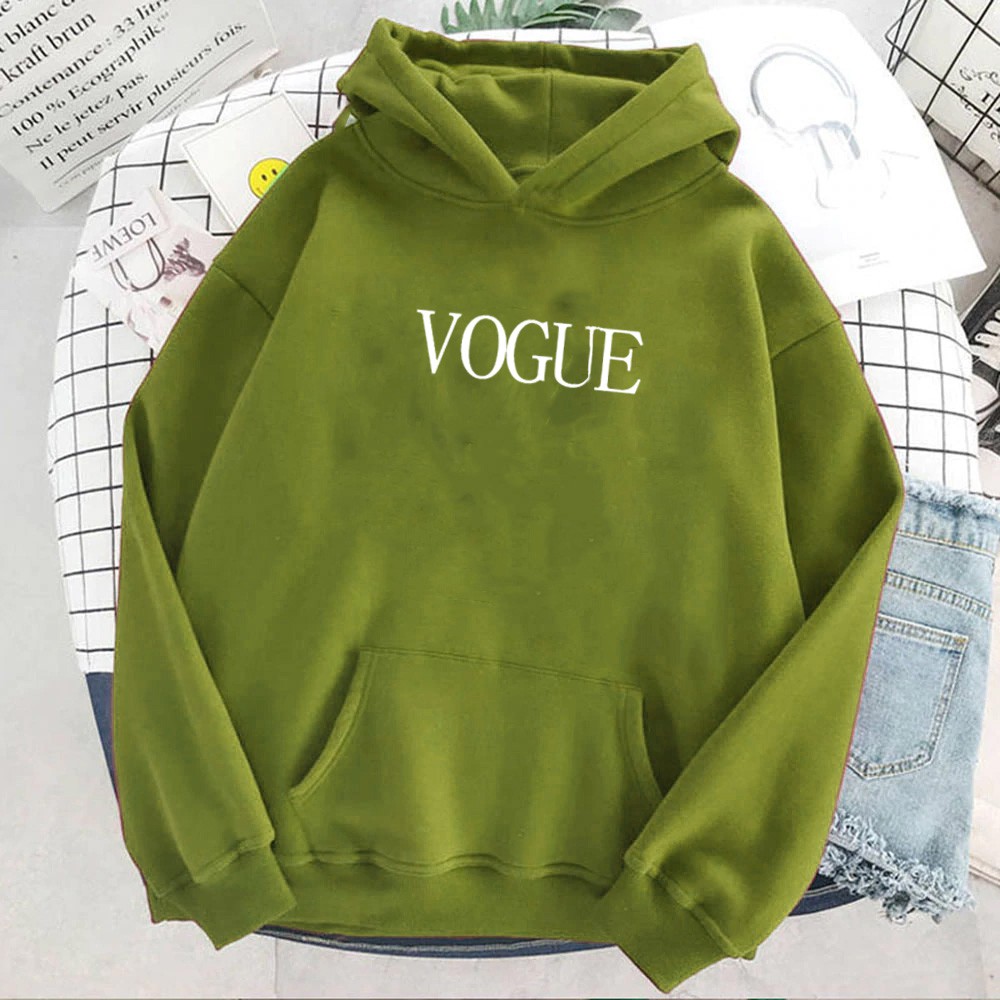 Modis Fashion Sweater Hoodie wanita Lengan Panjang  Babyterry VOGUE -Hijau Army