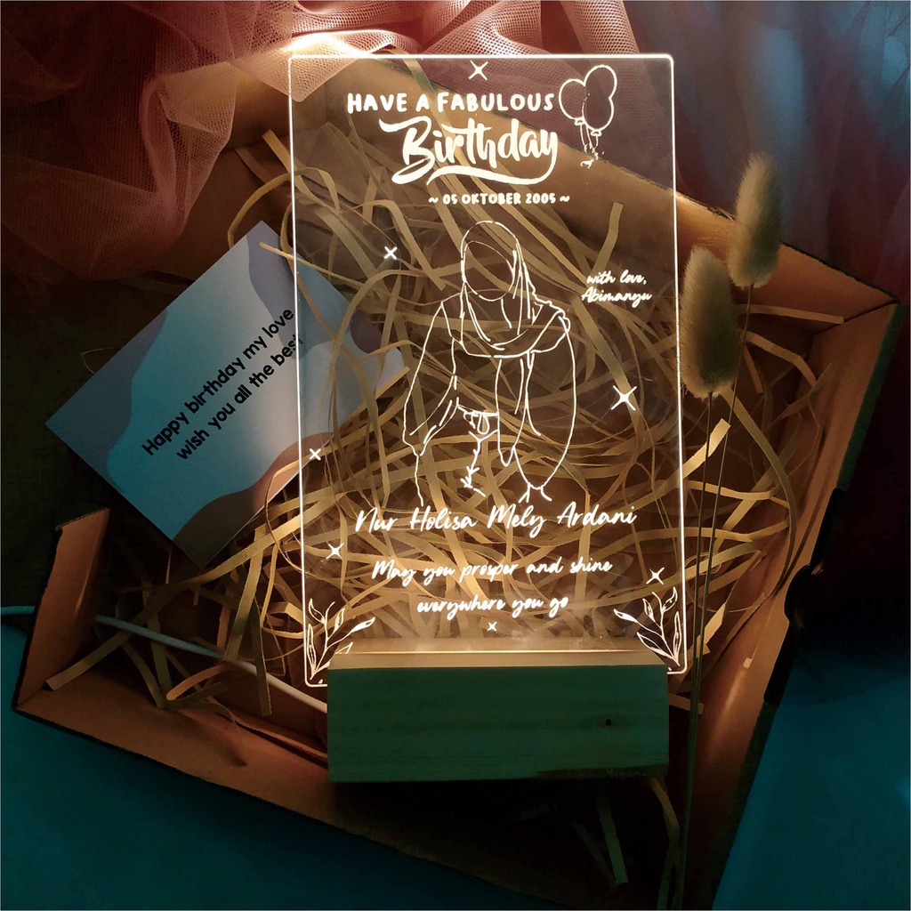 Lampu Akrilik Standing Kayu Free Custom Kado Wisuda Kado Pernikahan
