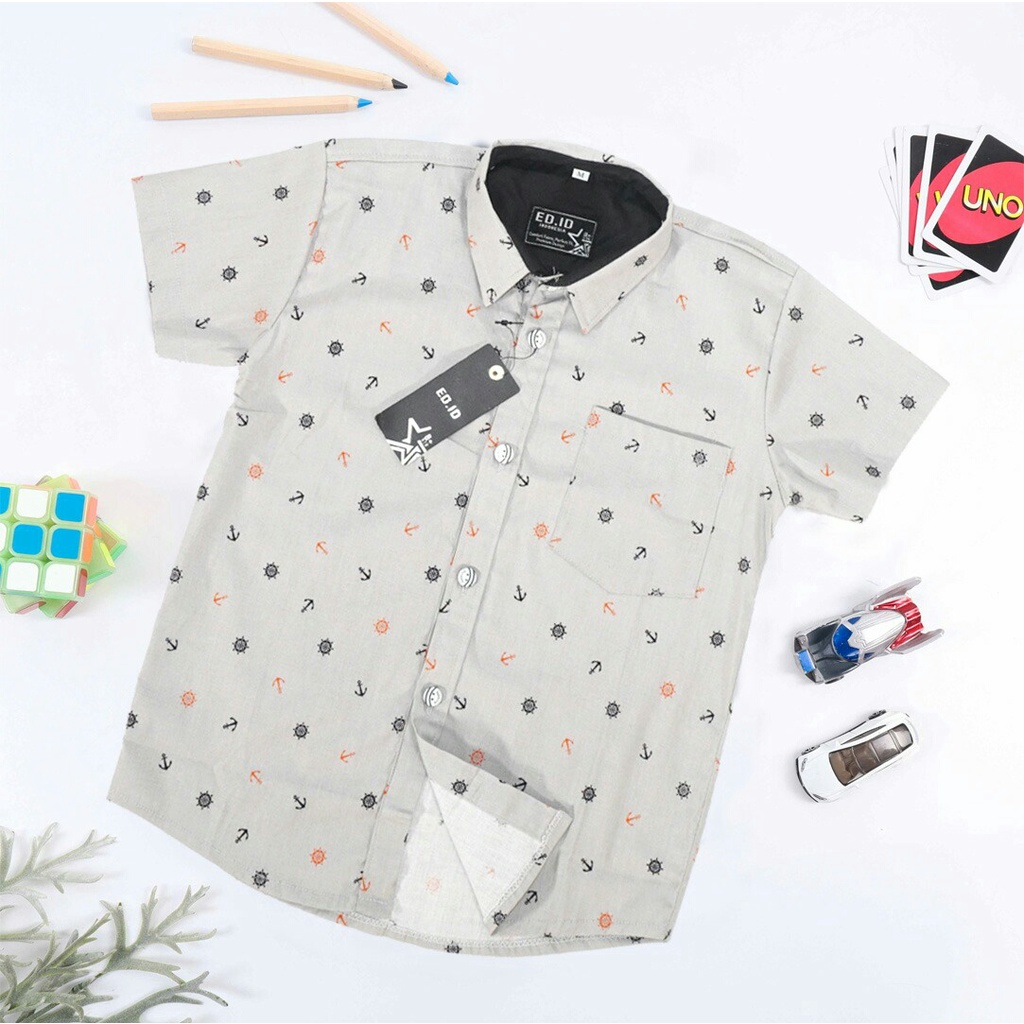 Baju Kemeja Kids Wheel//Kemeja Anak Laki-laki Lengan Pendek//Baju Kemeja Anak Bahan Katun Size S M L &amp; XL ZP